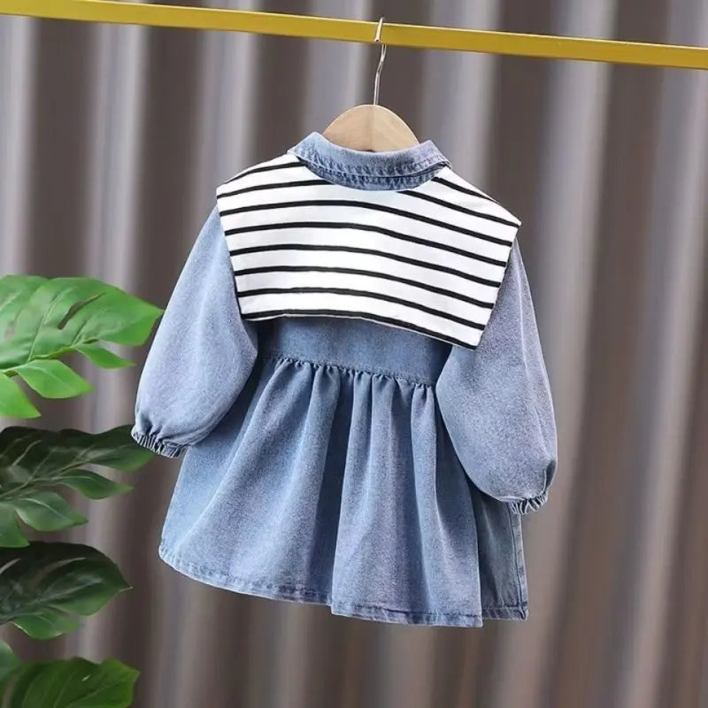 2025 Kids Girls Clothes Set Summer Short Sleeve Shirt + Denim short dress Triple Breasted Outfits Baby Clothing 4 5 6 7 8 9 10 1