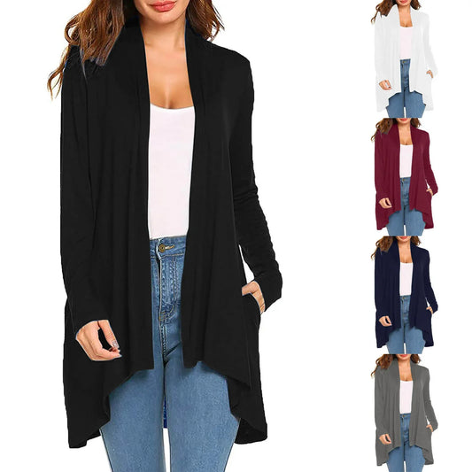 Women's Long Sleeve Knitted Pure Color Cardigan Shirt with Pocket Hot Sale Of The Season Trendy Spring Autumn Cotton Solid Color