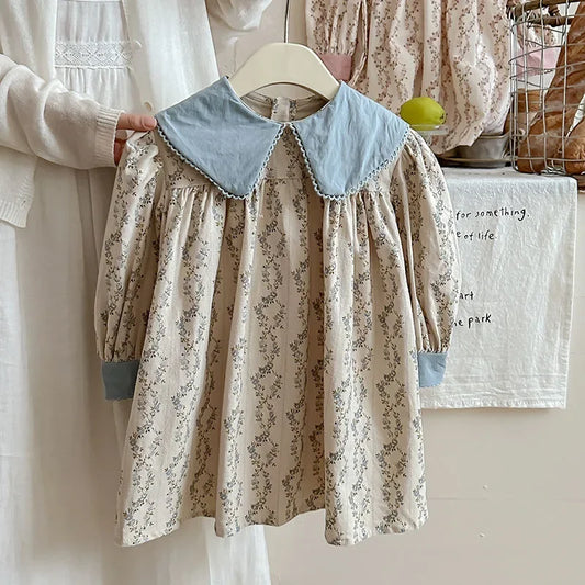 Retro Girls Dress 2025 Autumn New Toddler Kids Girls Cute Print Long-sleeved Sweet Princess Dress