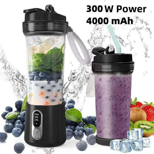 New 300W Powerful Juicer USB 4000mAh Battery Multi-use Juice Cup Grinder Outdoor Portable Fresh Fruit Blender Smoothie Juice Cup