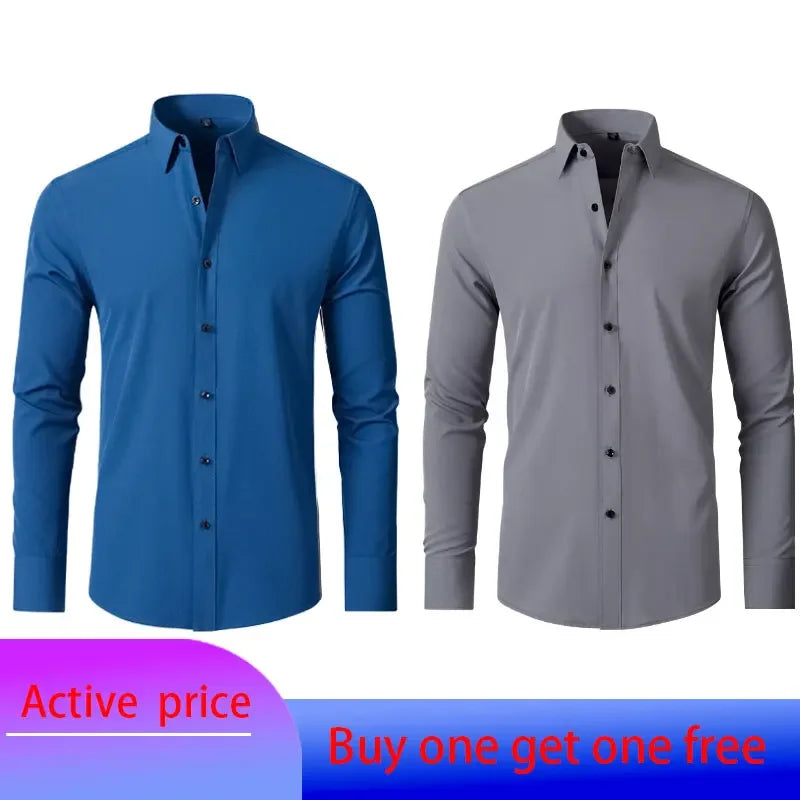 6xl New summer black White men's shirt elastic force non-iron long-sleeved business casual Oversize shirt  mercerized vertical