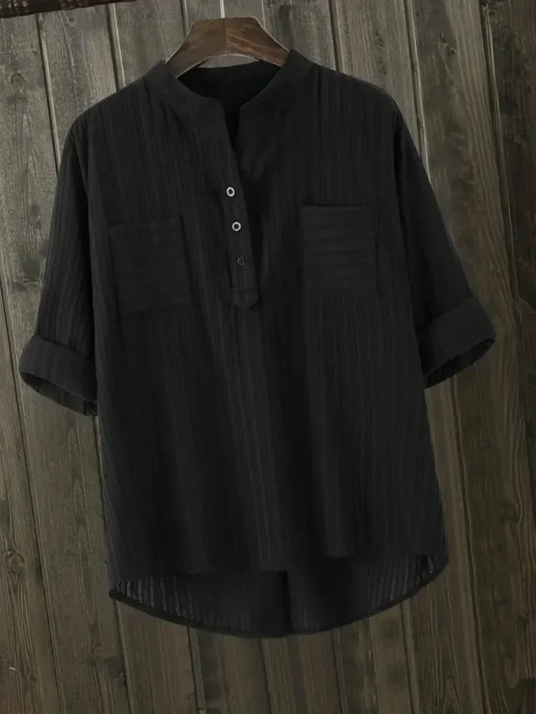 Plus Size Shirts Women's Cotton Tops Mujer Office Long Sleeve New Korean Loose Casual Vertical V-neck Shirts Top Blusas De Mujer