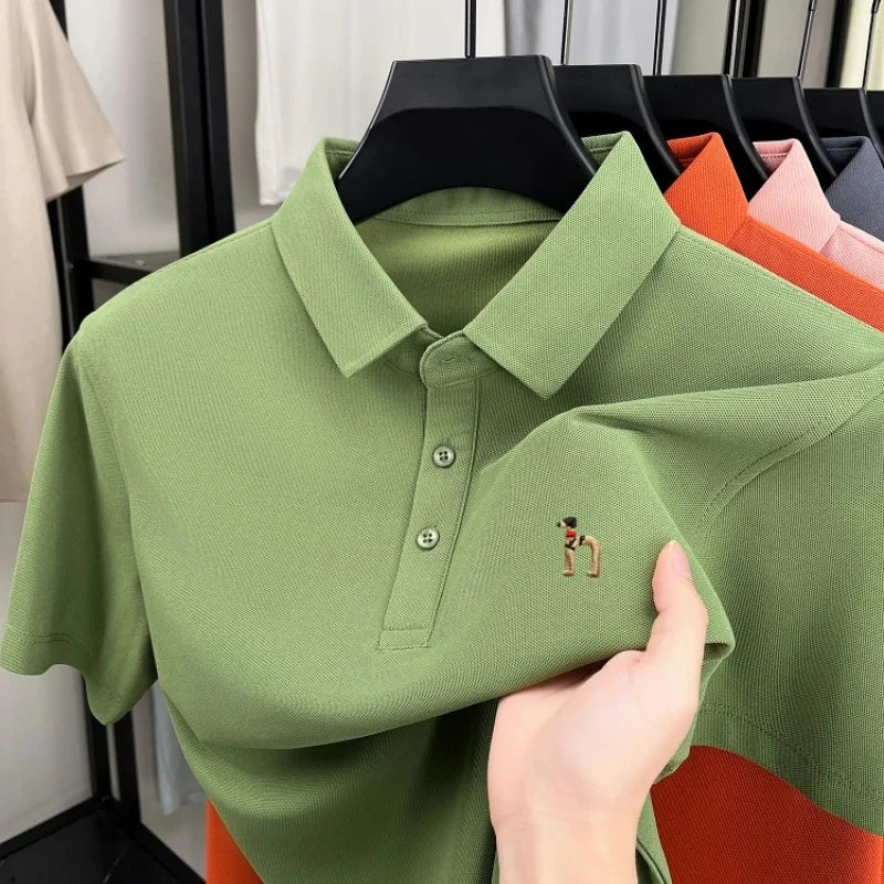 Light luxury brand short sleeve men's polo shirt new Korean style youth fashion cartoon dog embroidery summer breathable T-shirt