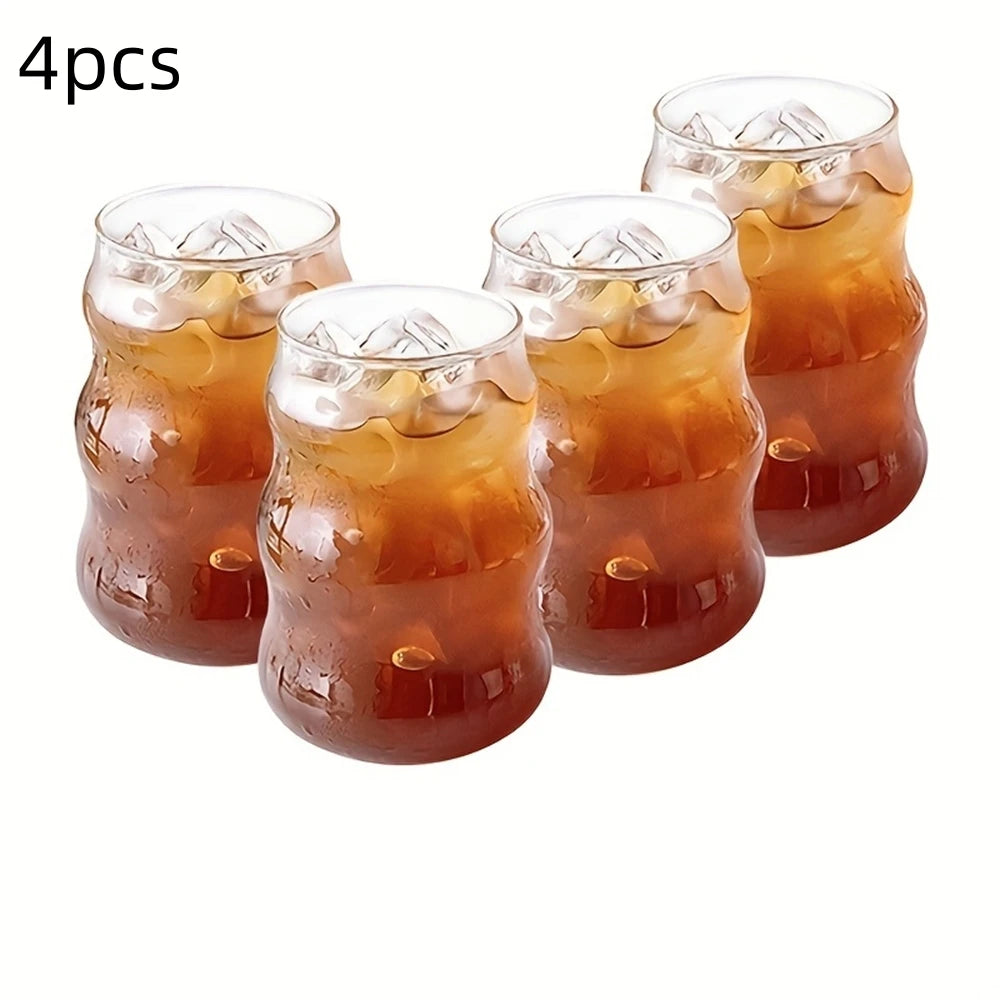 4/6pcs Stripe Glass Cup Could Cup Smooth Surface Bubble Cup Heat-resistant Tumbler for Iced Coffee, Juice, Beverage, Milk, Tea