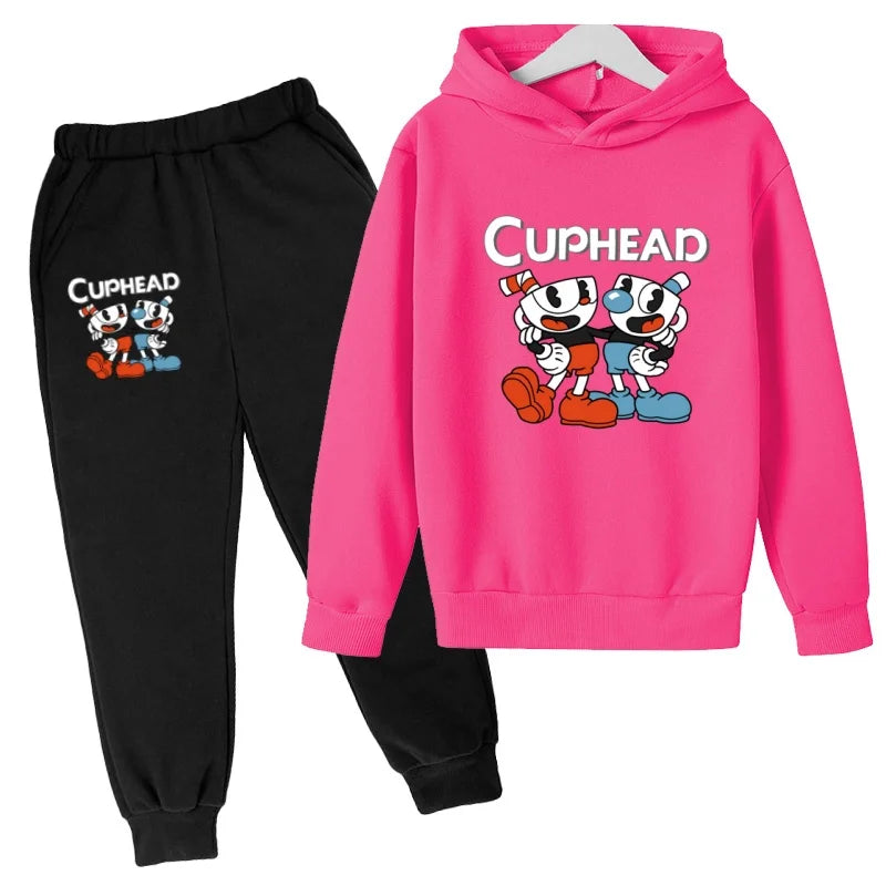 Kids Clothes Hoodie Cartoon Teacup Head Print Sportswear Coat+Pants 2P Boy Girl Toddler 3-12 Years Leisure Top Party Fashion Set