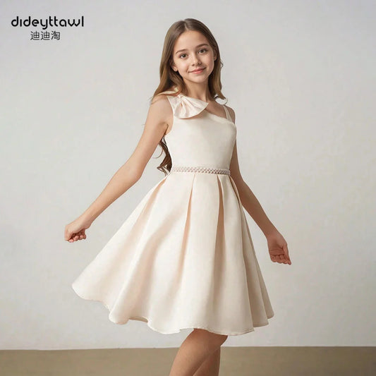 Dideyttawl Customized Sleeveless A-Line Girl Dress For Party Short Open Back Lace Birthday Gown Knee Length Kids Junior Concert
