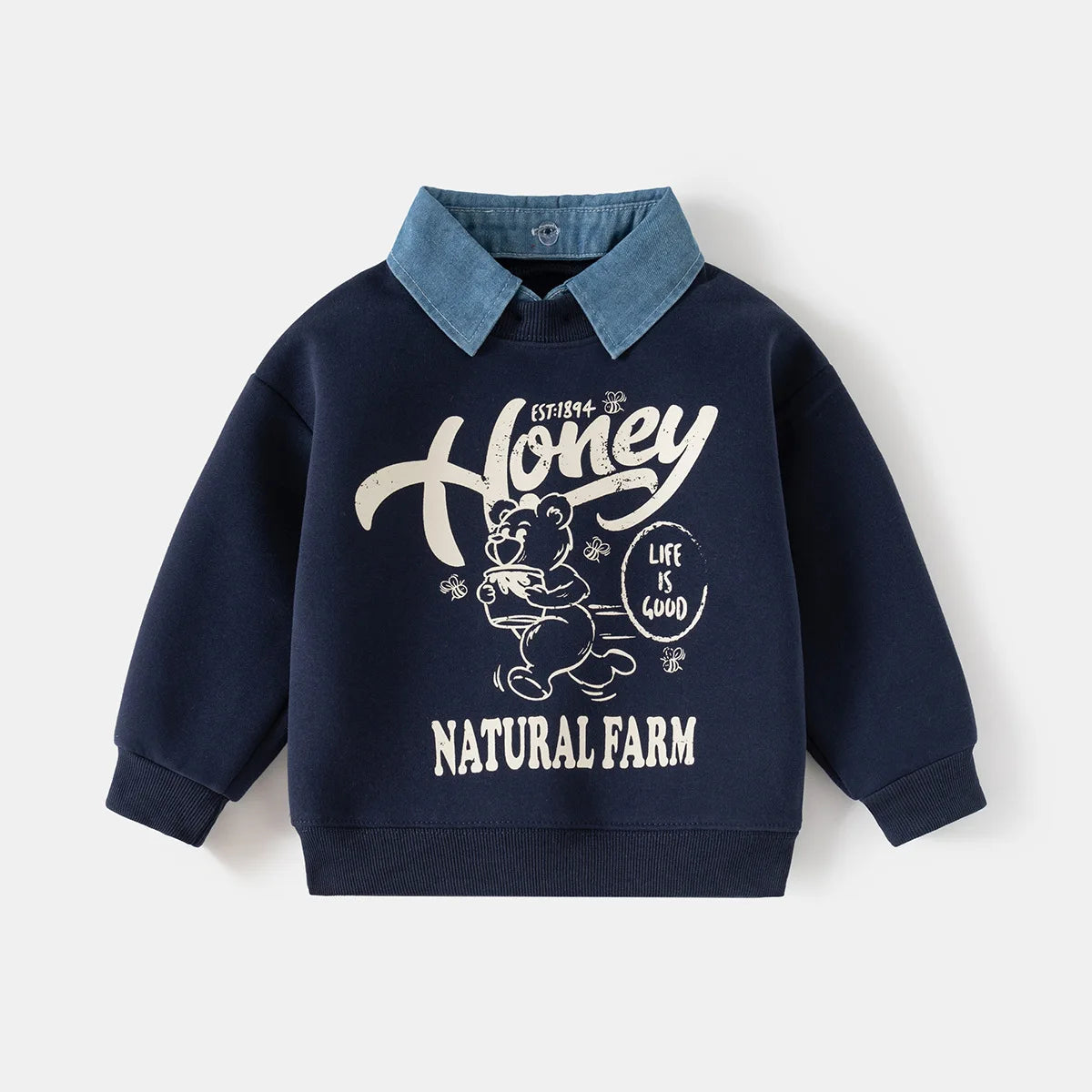 Spring New Children Clothes Korean Style Boys Fake Two Piece Sweatshirt Detachable Collar Cartoon Printed Long Sleeve Top