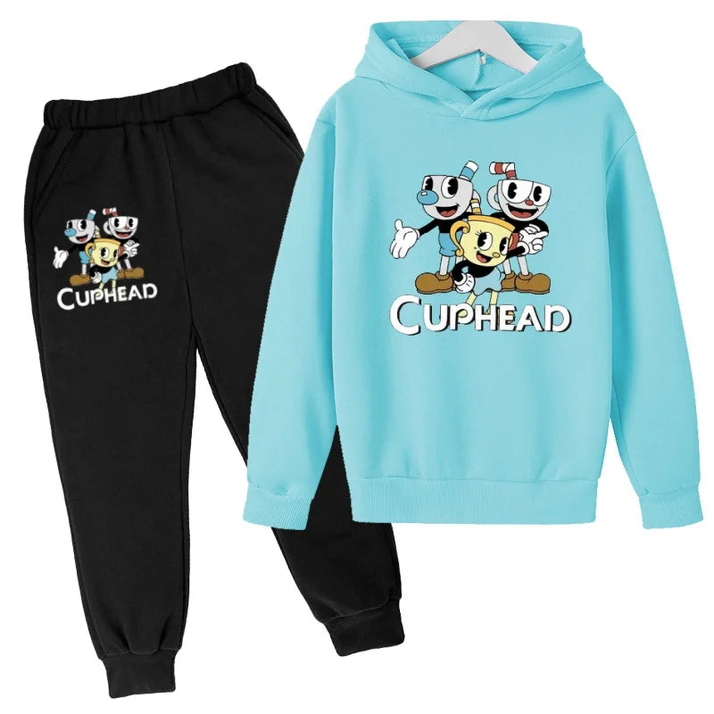 Kids Clothes Hoodie Cartoon Teacup Head Print Sportswear Coat+Pants 2P Boy Girl Toddler 3-12 Years Leisure Top Party Fashion Set