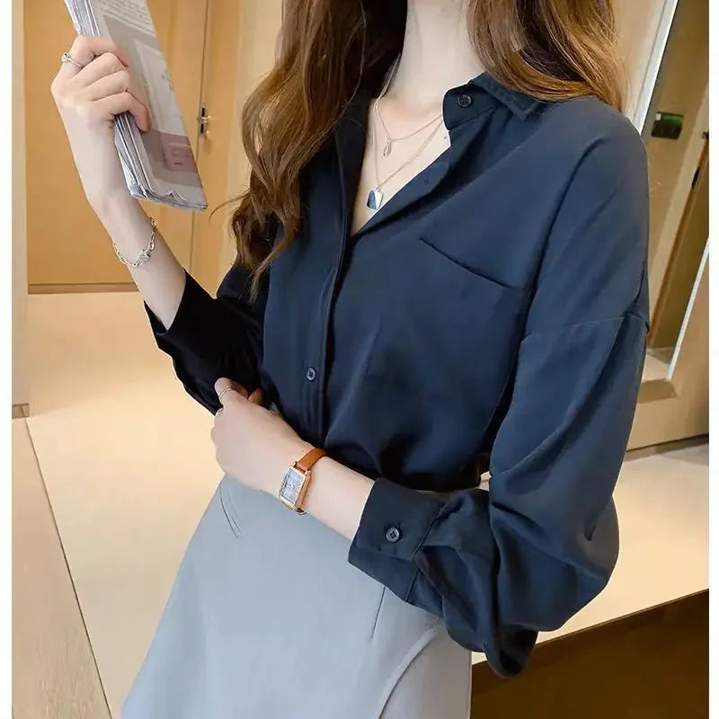 Fashionable Design New Style Women's White Shirt Long Sleeve Cotton Top For Spring 2024 Sensible Base Layer With Button