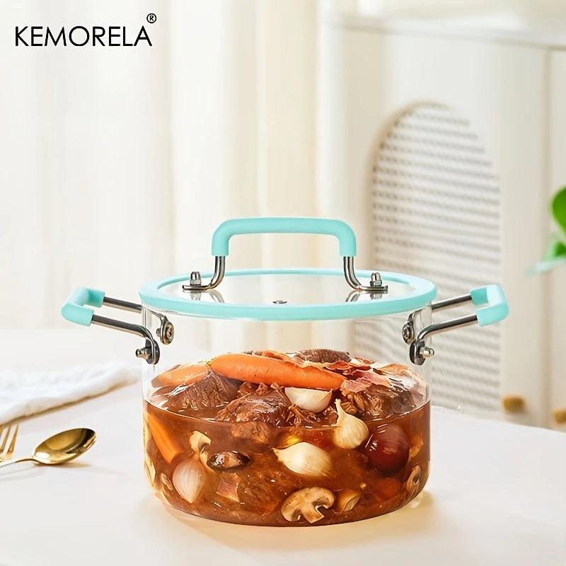 1PCS Glass Saucepan with Lid Multiple Capacity Options Heat-Resistant Glass Cooking Pot Dual Handle Soup Pot Kitchen Cooking
