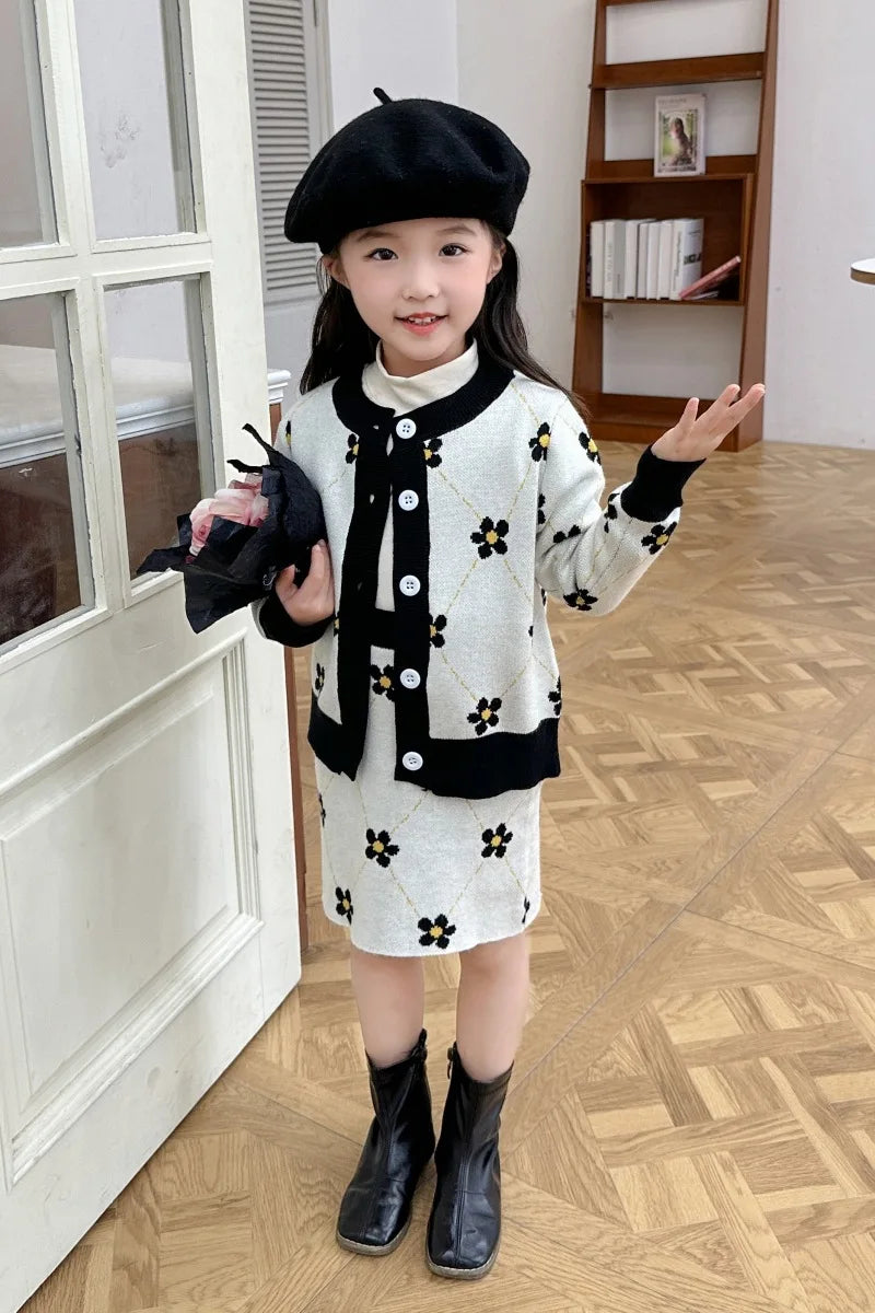 baby Girls clothes set Winter Knitting Long Sleeves Princess Top Skirt 2pcs Birthday Designed Uniform Fall Party Clothing 1-10Ys