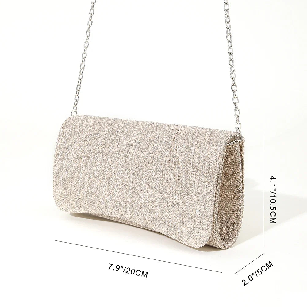 Fashion Elegant Clutch Bag Women Shiny Crossbody Bag Sparkle Chain Shoulder Bags Lady Tote Handbag Chic Cocktail Wedding Clutch
