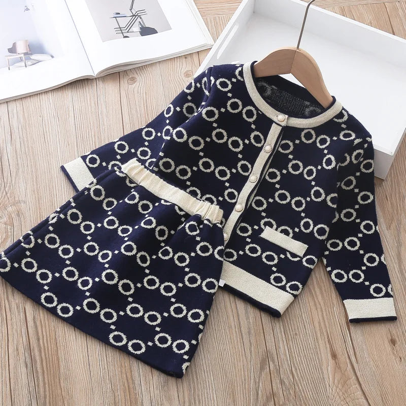 baby Girls clothes set Winter Knitting Long Sleeves Princess Top Skirt 2pcs Birthday Designed Uniform Fall Party Clothing 1-10Ys