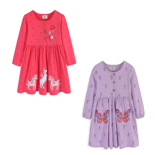 Jumping Meters 2-7T Long Sleeve Princess Girls Dresses Animals Embroidery New Autumn Spring Children Costume Hot Selling Dress
