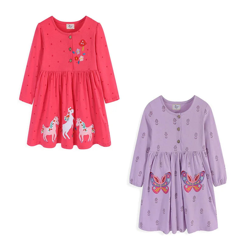 Jumping Meters 2-7T Long Sleeve Princess Girls Dresses Animals Embroidery New Autumn Spring Children Costume Hot Selling Dress