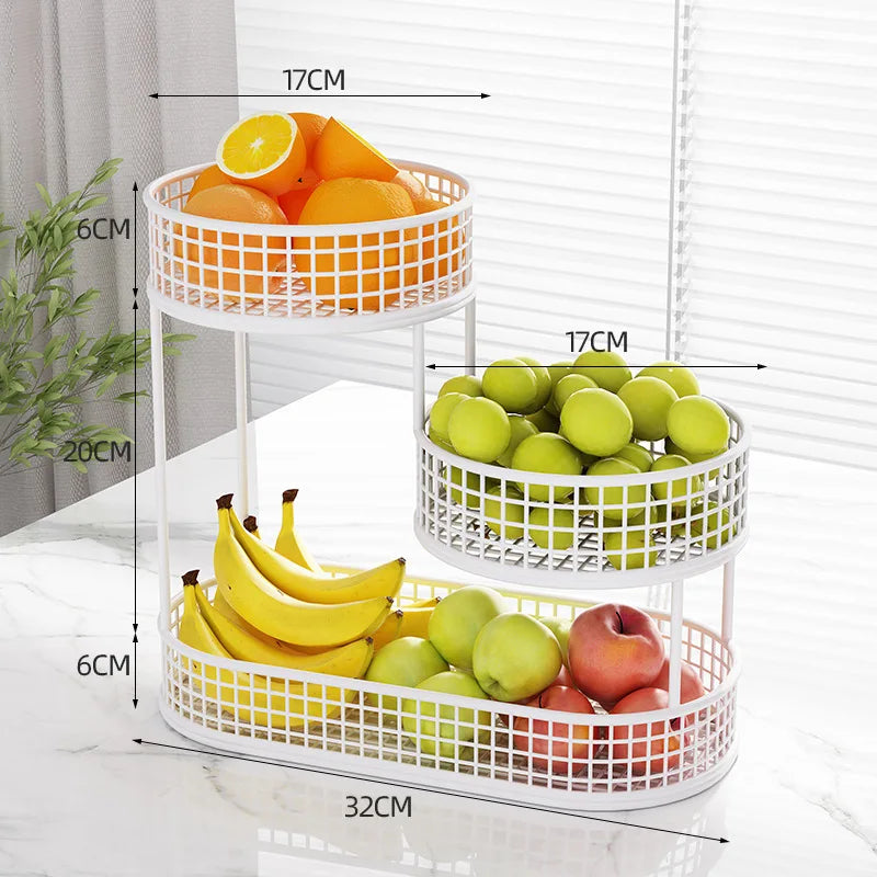 Stainless steel multi-layer fruit basket, round metal storage box, elegant display rack for living room, kitchen, dining table