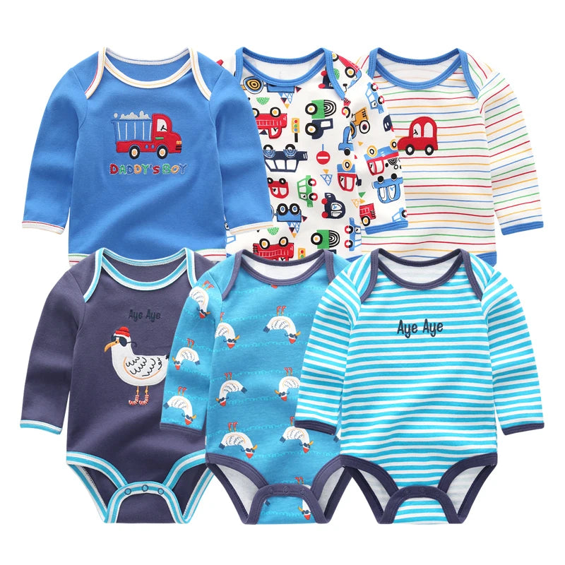 6 Pieces Newborn 100% Cotton Baby Girl Clothes Unisex Long Sleeve Baby Boy Clothes Sets 0-12M Print Autumn Spring