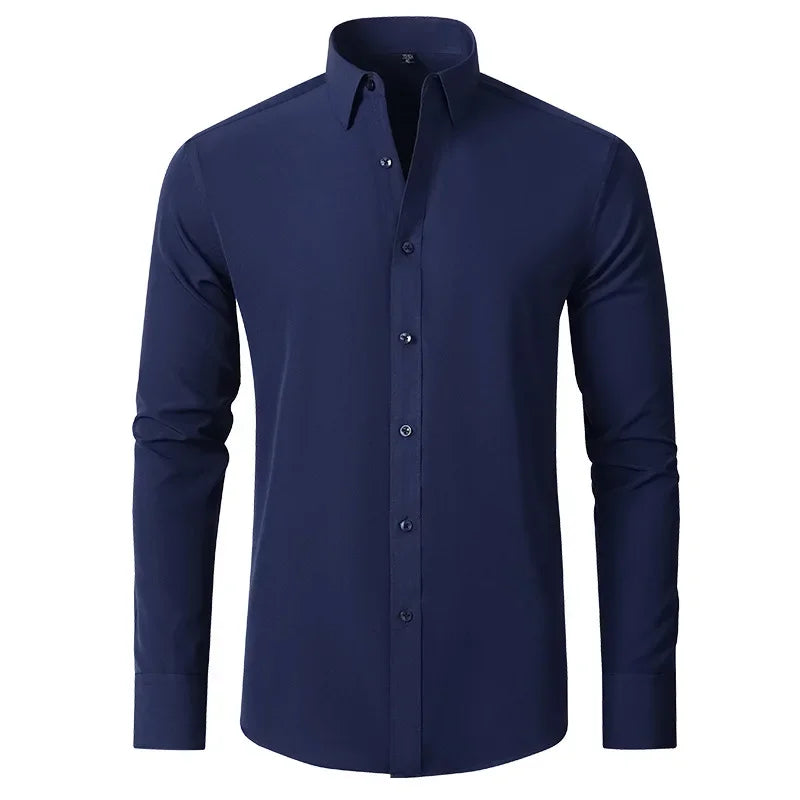6xl New summer black White men's shirt elastic force non-iron long-sleeved business casual Oversize shirt  mercerized vertical
