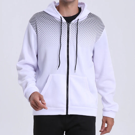 Men's Zip Up Hoodie Pocket Polka Pot Print Hooded Sweatshirt Sport Outdoor Casual Slim Fit Men Spring AutumnZipper Hoodie
