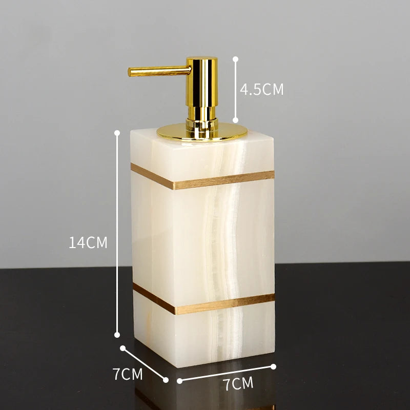 White Onyx Natural Marble Bathroom Accessories Set Gold Luxury Soap Dispenser Soap Dish Tray Toothbrush Holder Bathroom Set