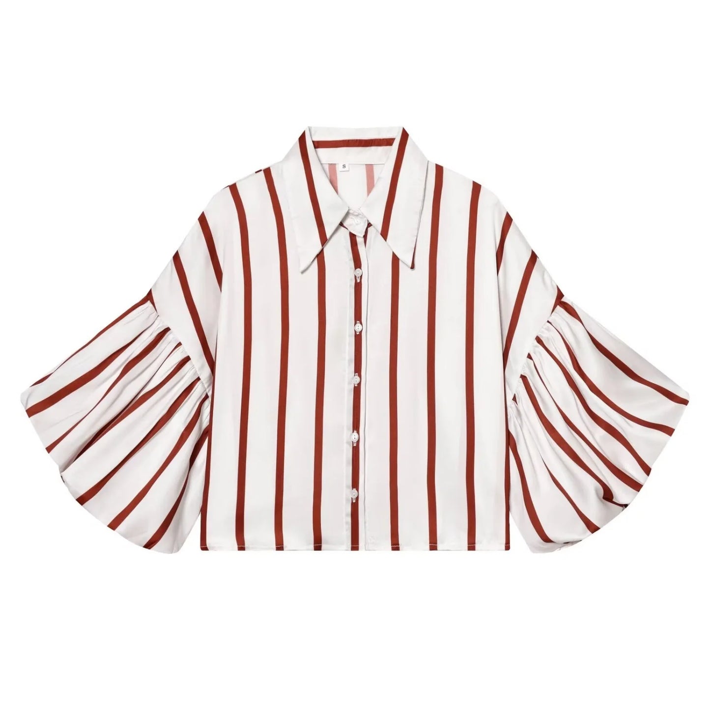 Women Striped Shirts Female Loose-Fit Bubble Sleeve Printed Shirts Lady Casual Youthful Energetic Short Sleeved Tops Clothing