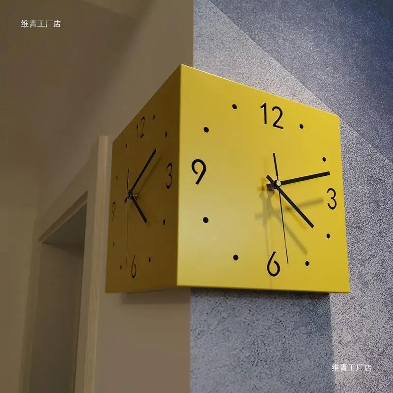 Wall Clock Living Room Creative Simple Modern Wall Clock No Punching Fashionable Square Clock Wall Corner Wall Clock
