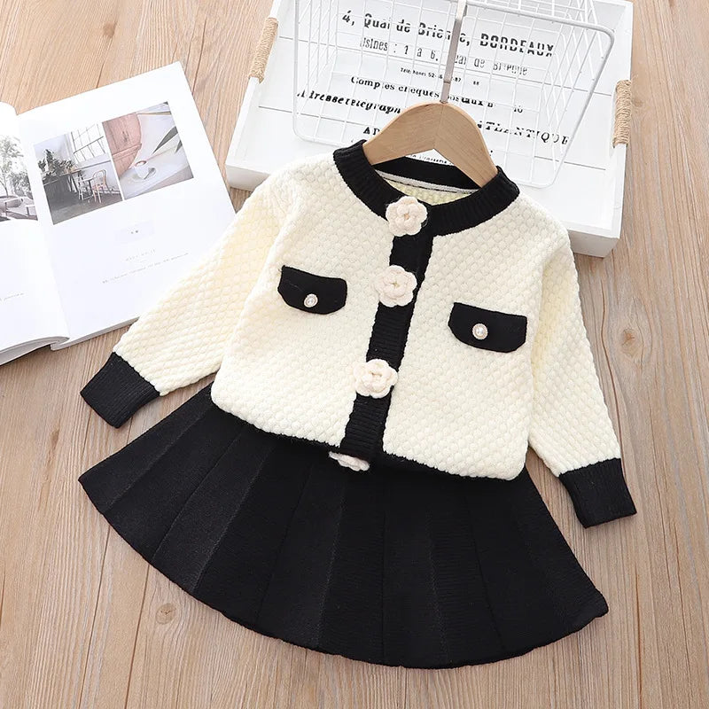baby Girls clothes set Winter Knitting Long Sleeves Princess Top Skirt 2pcs Birthday Designed Uniform Fall Party Clothing 1-10Ys