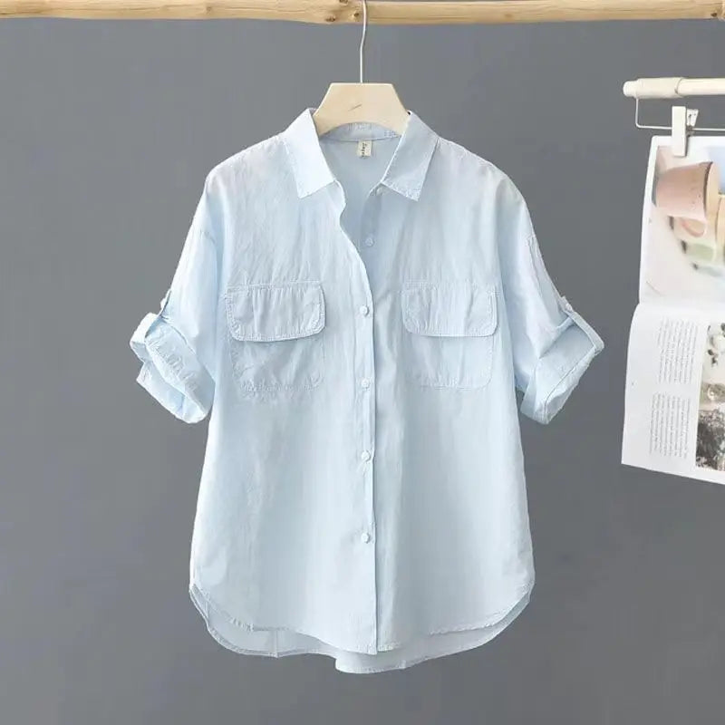 2026 Popular Summer New Shirt Design Loose Top Short Sleeved Middle-aged Pure Cotton Short Sleeved Casual Solid Color Shirt