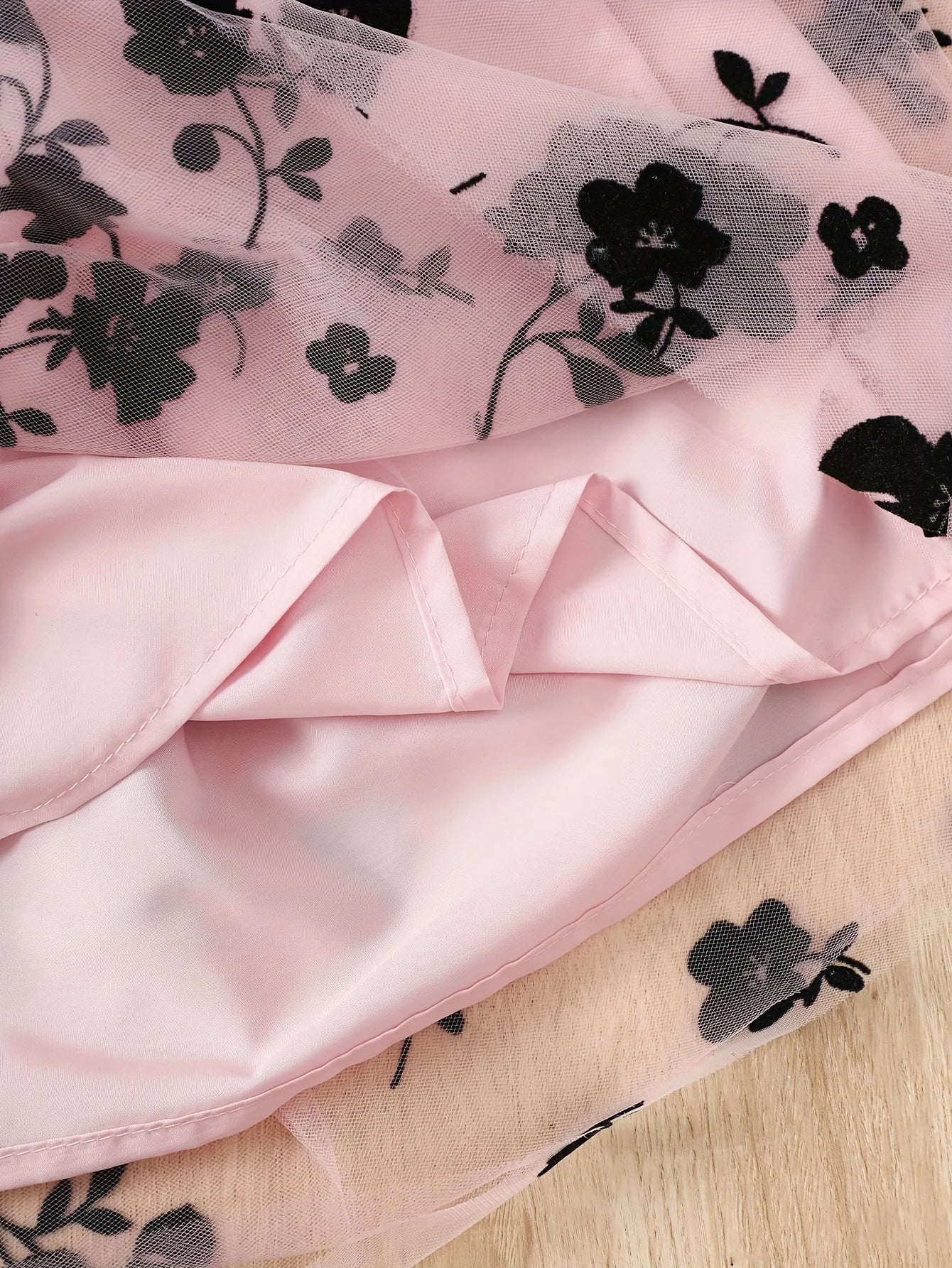 Girls Casual Knitted Pit Strip Round Neck Long Sleeve Flower Craft Mesh Dress Holiday Vacation Party Gift with Satin Ribbon