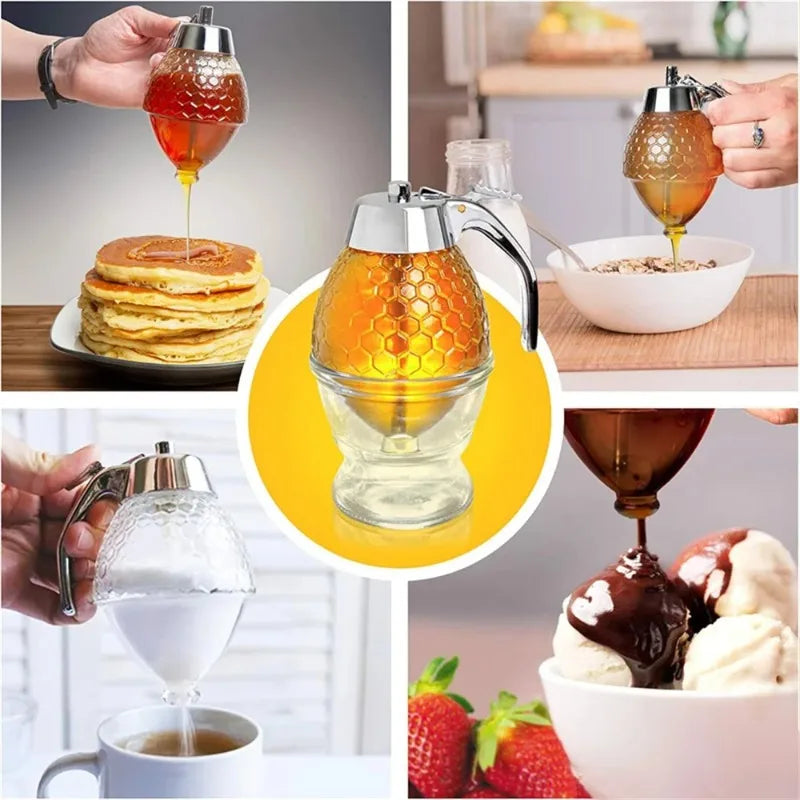 1PC No Drip Honey Jar & Syrup Dispenser, Acrylic Container with Stand, Home Kitchen Accessories