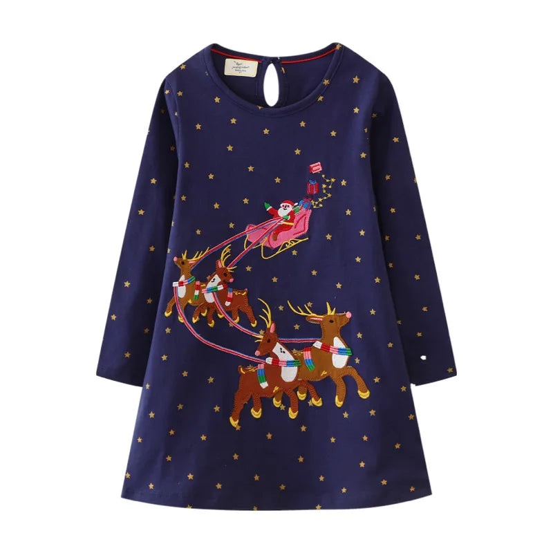 Jumping Meters 2-7T Long Sleeve Princess Girls Dresses Animals Embroidery New Autumn Spring Children Costume Hot Selling Dress