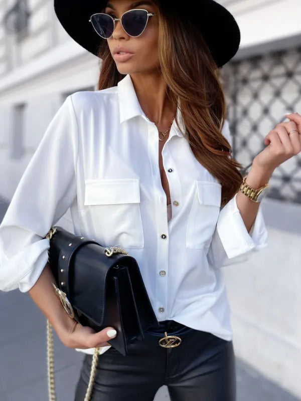 Spring Autumn Fashion Street Style Women's Shirt Single Button White Sleeveless Base Layer Top Polyester Fiber Loose Fit