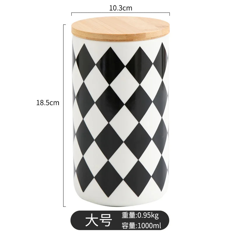 Household Ceramic Sealed Tank Creative Grain Storage Tank Kitchen Storage Box Coffee Wooden Lid Sealed Tea Storage Supplies
