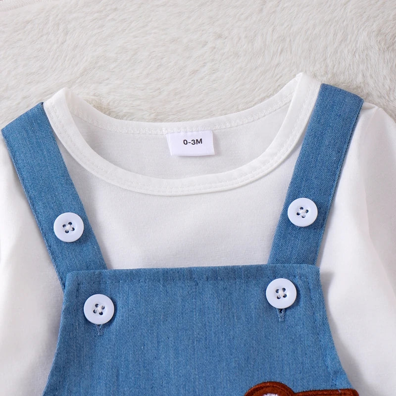 Citgeett Autumn Infant Baby Boys Girls Outfit Long Sleeve T-shirt Embroidery Animals Overall Pants Fall Outfit Clothing Set