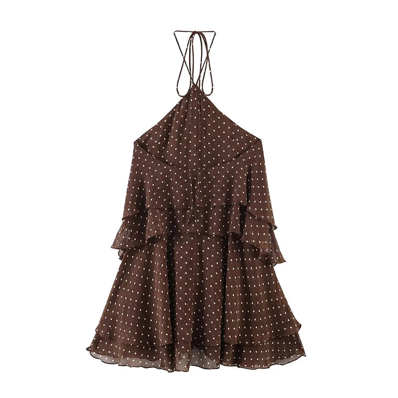 Women's New Summer Dress 2026 Fashion Neck Cascading Elegant Youth Ball Party Dresses Chic Polka-dot Mini Comfortable Dress