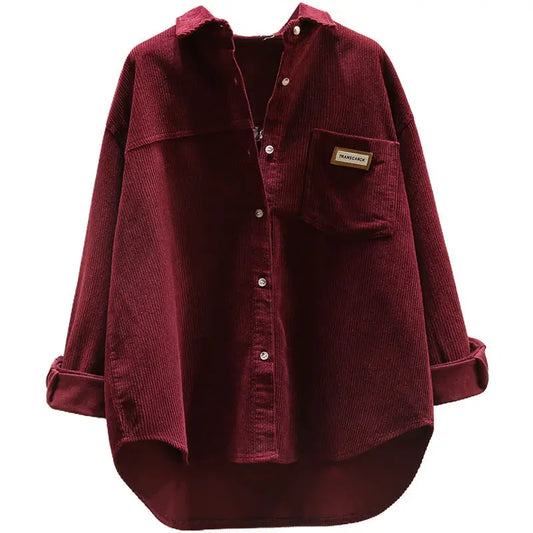 Thickened Corduroy Long Sleeve Women's Shirt Autumn Winter New Style Casual Loose Fashion Korean Version Mid-Length Open Card...