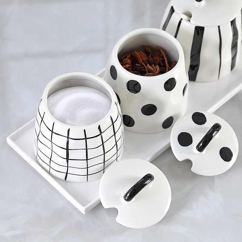 Black and White Striped European Ceramic Seasoning Cans, Home Seasoning Boxes, Home Kitchen Supplies.