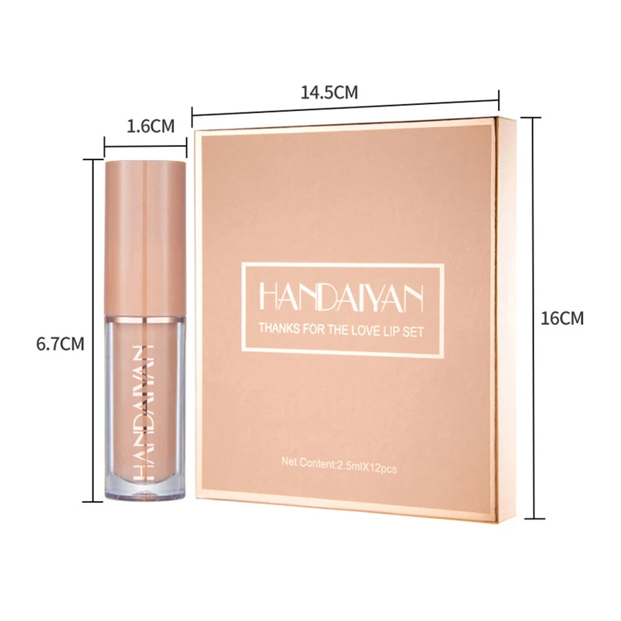 HANDAIYAN 12 Colors Velvet Matte Lip Gloss Set - Liquid Lipstick Gift Box Set, Non-Sticky Lip Gloss