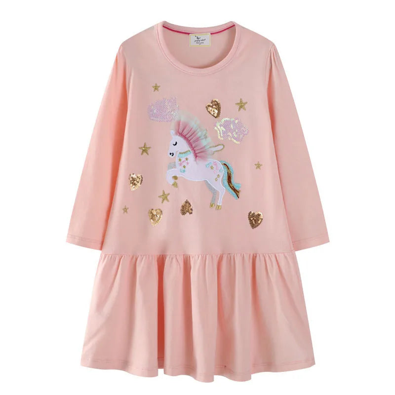 Jumping Meters 2-7T Long Sleeve Princess Girls Dresses Animals Embroidery New Autumn Spring Children Costume Hot Selling Dress