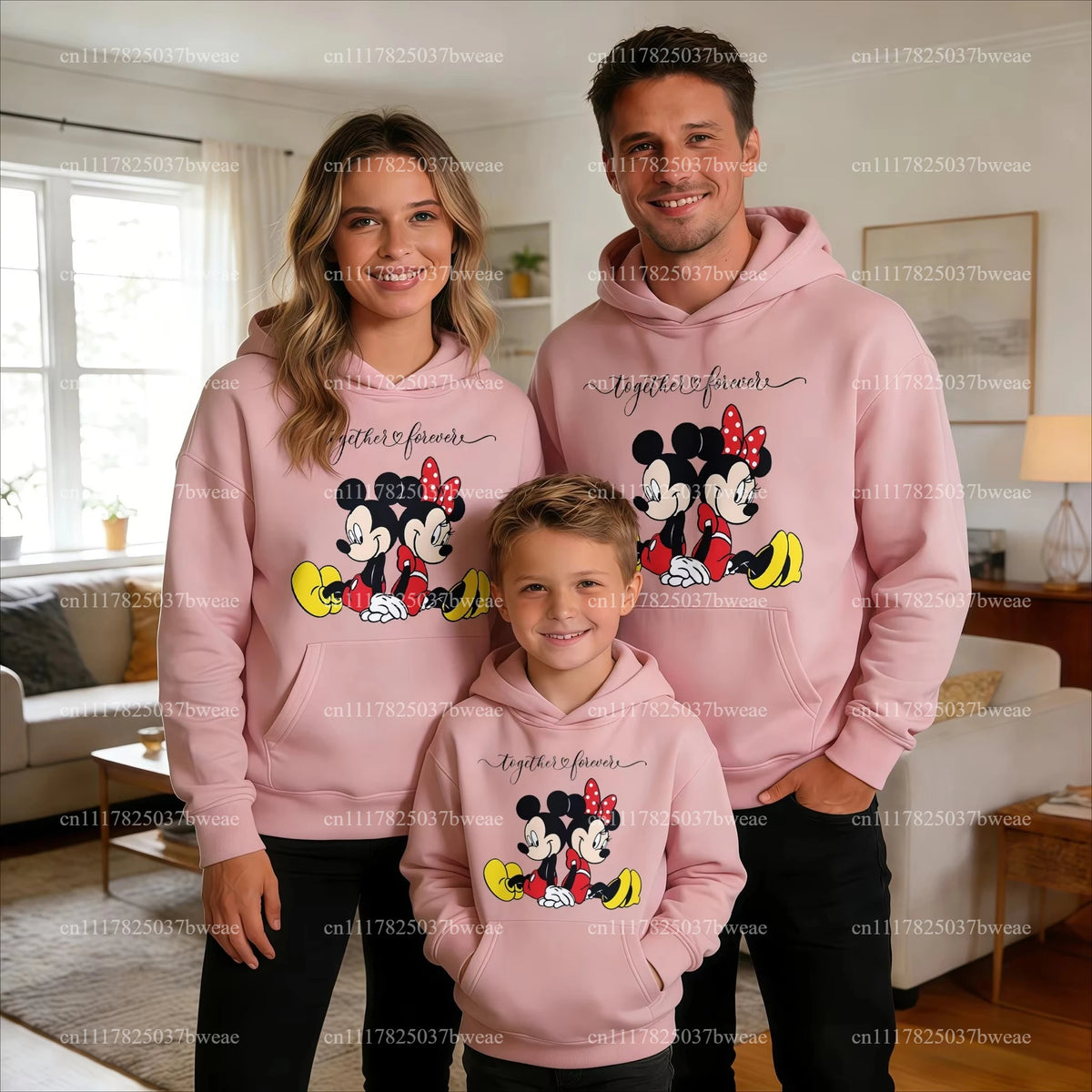 Cartoon Couple Print Family Matching Hoodies Mom Dad Me Parent-child Sweatshirt Together Forever Letter Pullover Family Outfit