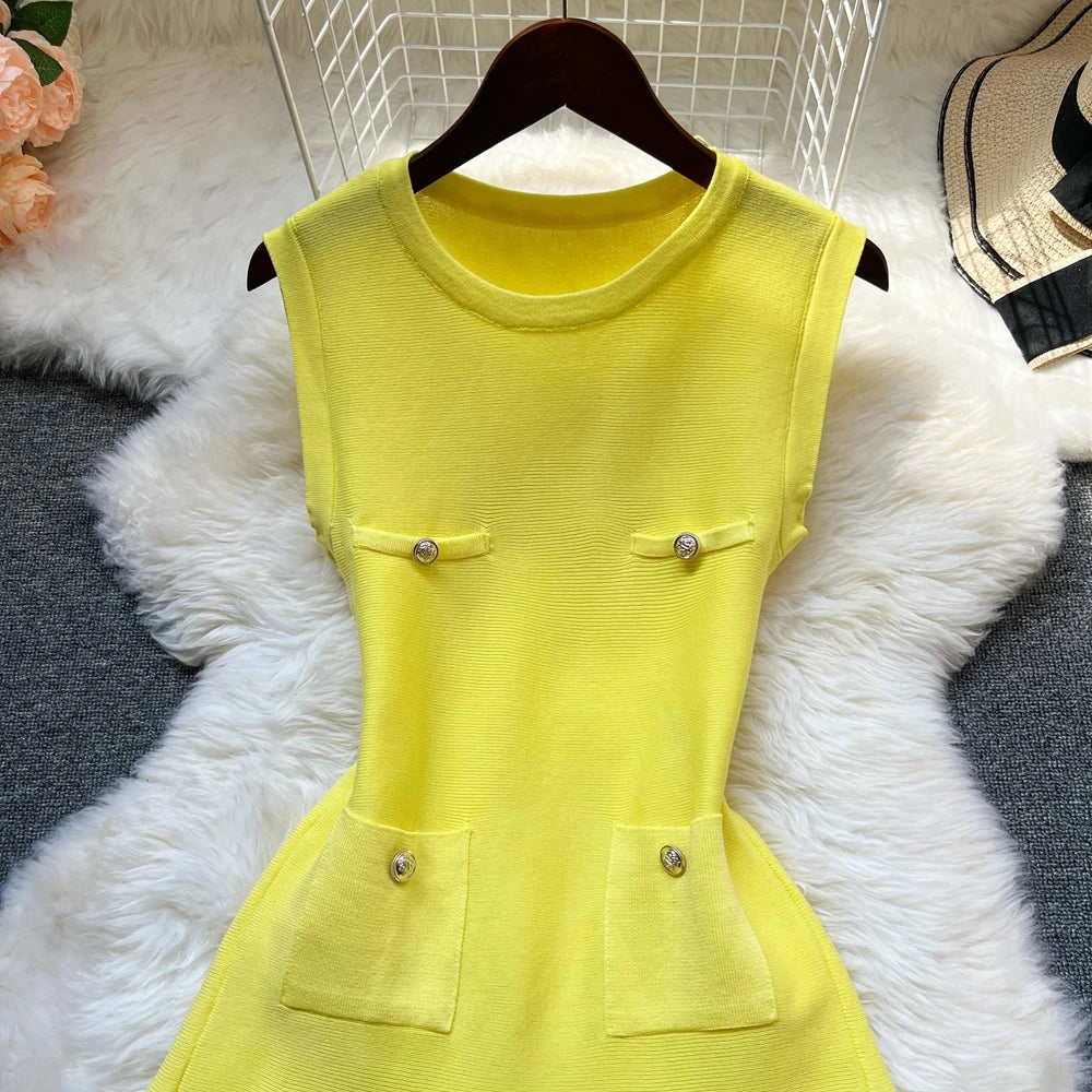 YuooMuoo Chic Fashion 2026 Summer Pleated Short Dress Women O-neck Slim Waist A-line Party Dress Streetwear Lady Outfits Vestido