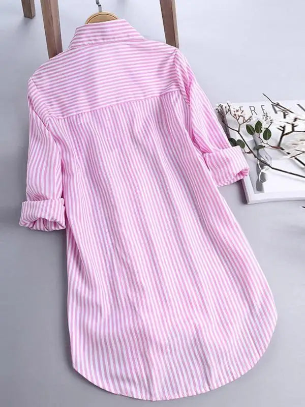 Plus Size Women's Fashion Striped Lapel Single Breasted Blouse Shirt Autumn Spring Ladies Casual Loose Long Sleeve Button Shirt