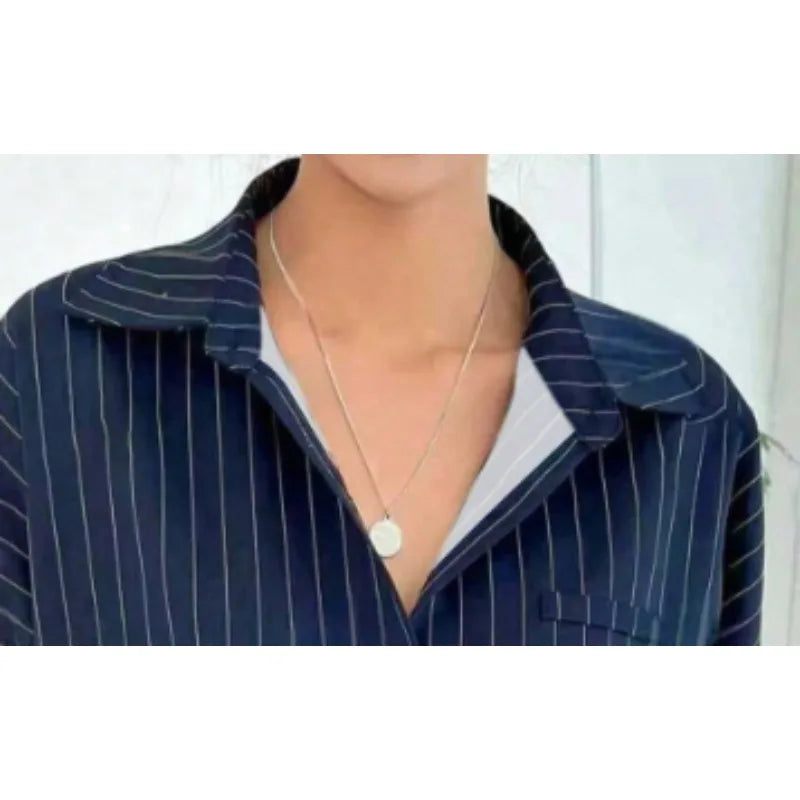Plus Size Women's Elegant Long Sleeve Turn-down Collar Casual Baggy Shirts Women Vintage Classic Striped Blouse ﻿