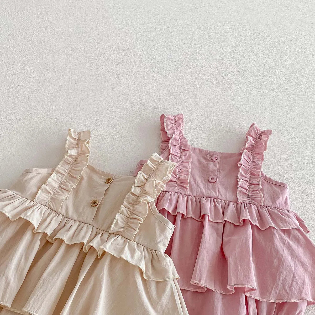 2026 Summer 0-2Y Baby Girl Clothes Mushroom Lace Shoulder Strap Girls Dress Bodysuit Korean Style Pure-color Toddler One-piece