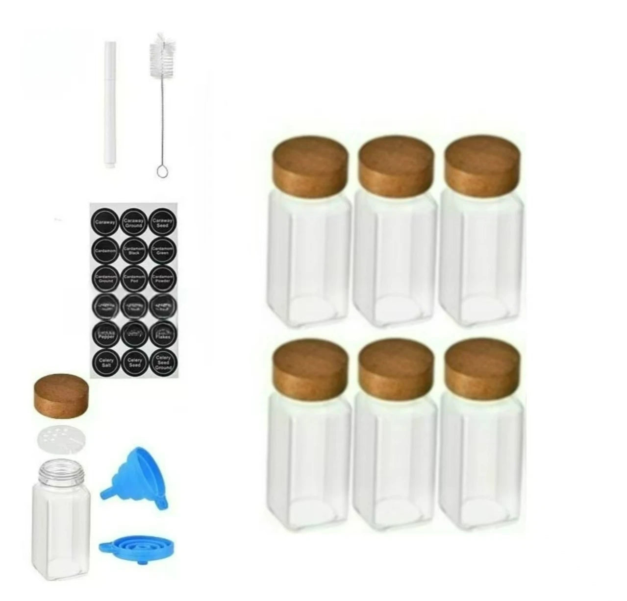Square Spice Jars with Label with Acacia Wood Lids Dispensing Bottles Glass Sealed Jar  Clear Empty Bottles Seasoning Organizer