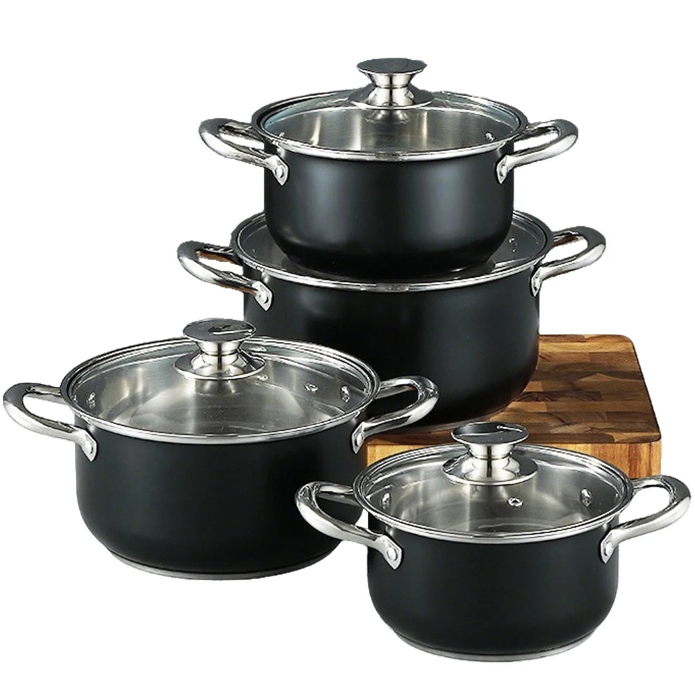 8Pcs Stainless Steel Cookware Set with Glass Lid Soup Pot Set Anti-Scratch Stockpot Cookware Suit for Soup Cooking Stove