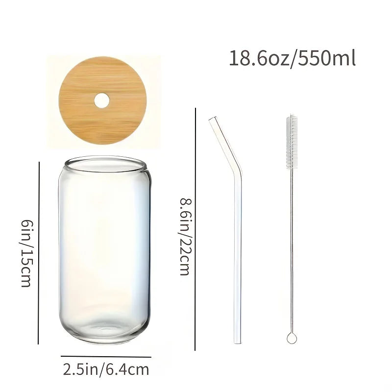 6pcs 18.6oz/550ml Drinking Glasses with Bamboo Lids and Glass Straw - Glass Cups Beer Ice Coffee Glasses Cute Aesthetic Cup Grea
