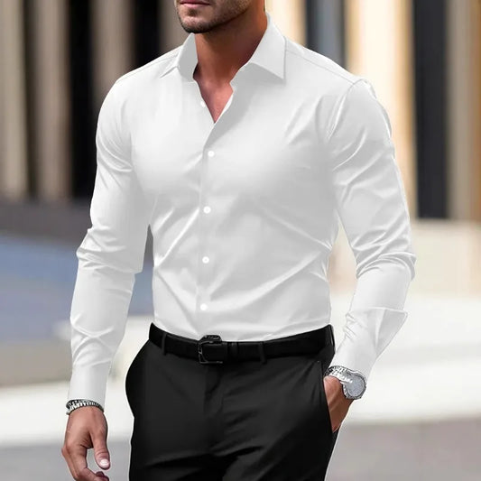 Men'S Long Sleeve Business Formal Slim Fit Work Shirt