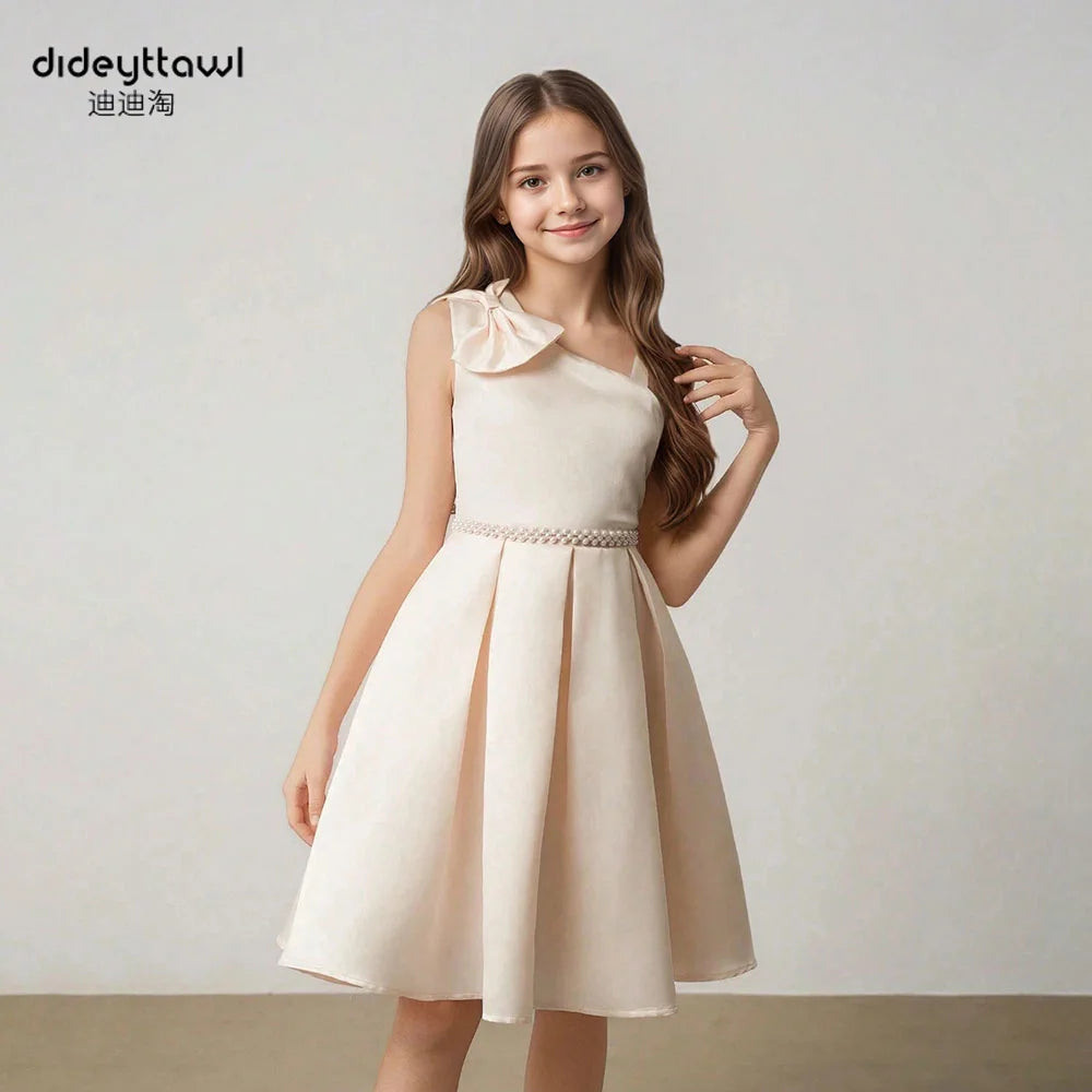 Dideyttawl Customized Sleeveless A-Line Girl Dress For Party Short Open Back Lace Birthday Gown Knee Length Kids Junior Concert