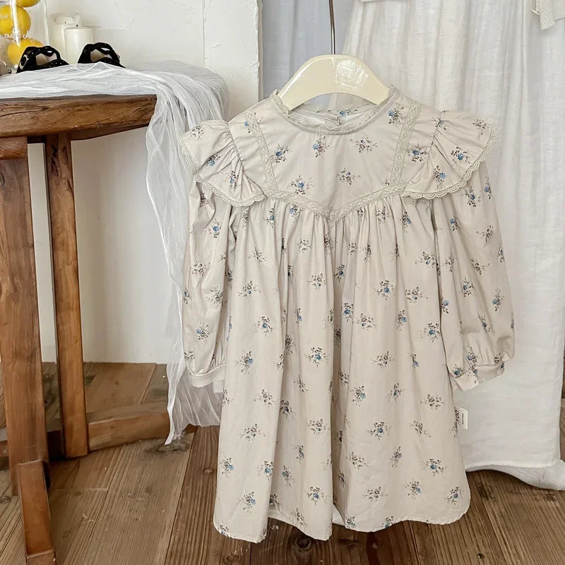 Retro Girls Dress 2025 Autumn New Toddler Kids Girls Cute Print Long-sleeved Sweet Princess Dress